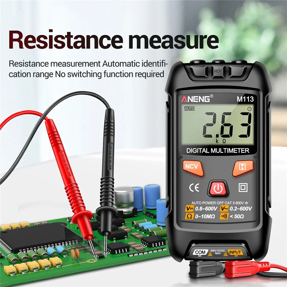 ANENG M113 1999 Counts Mini Digital Multimeter AC / DC Voltage Meter Ohm NCV Resistance Volt Tester Electricity Tool - Black - 6