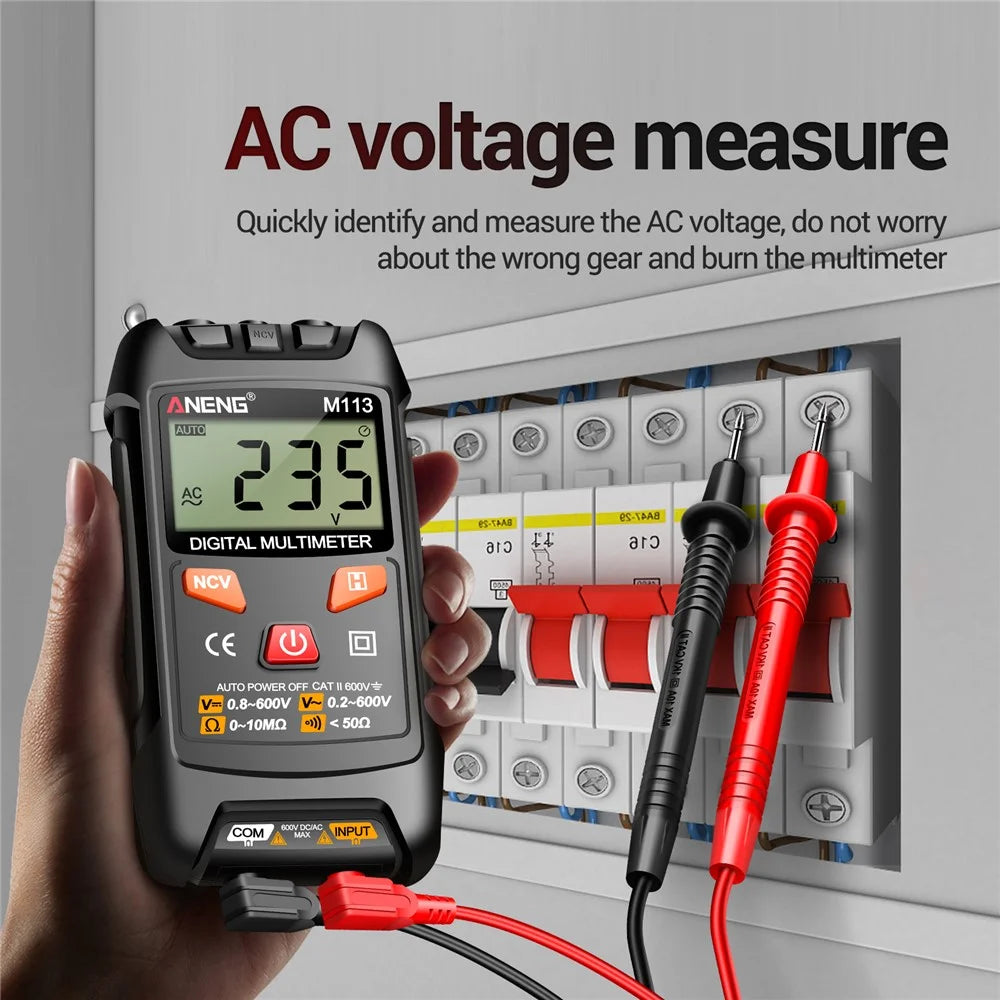 ANENG M113 1999 Counts Mini Digital Multimeter AC / DC Voltage Meter Ohm NCV Resistance Volt Tester Electricity Tool - Black - 7