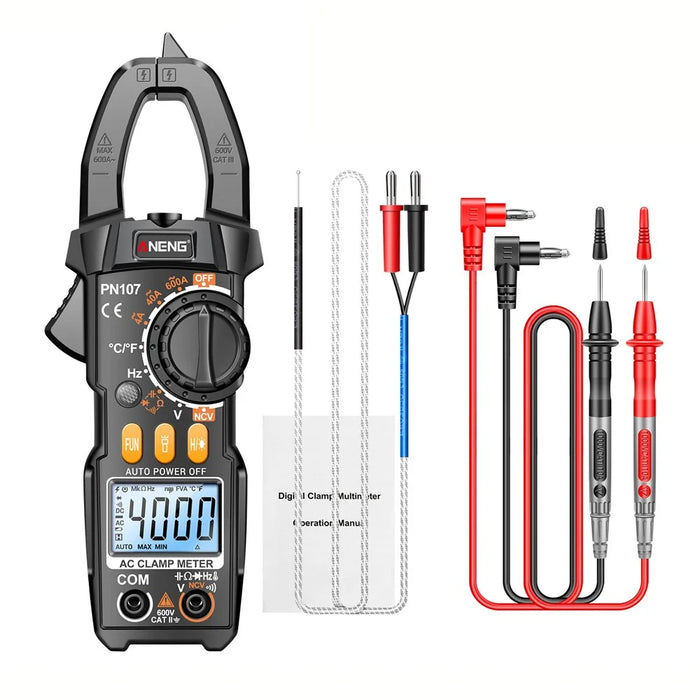 ANENG PN107 4000 Counts Clamp Digital Meter 600A AC Current Tester Voltmeter Ammeter NCV Diode Professional Electrician Tool - Black - 1