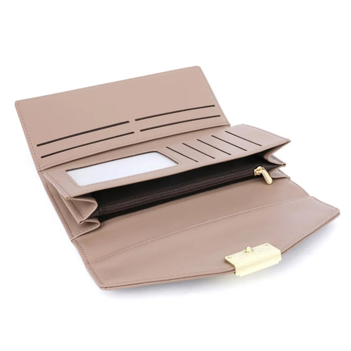TAILIAN T5601-086 Women's PU Leather Long Wallet Tri-fold Design Multiple Card Slots Cash Storage Pouch Billfold - Khaki - 3