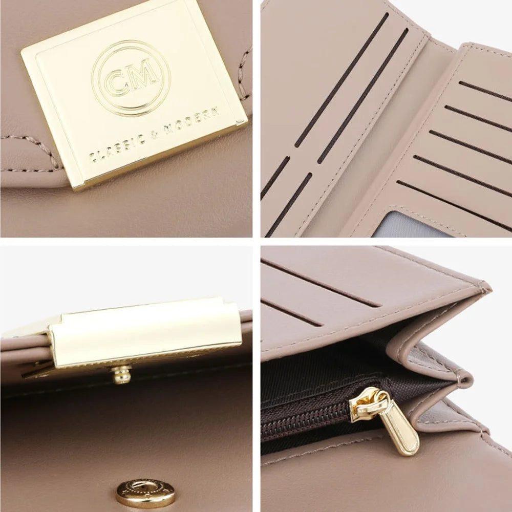 TAILIAN T5601-086 Women's PU Leather Long Wallet Tri-fold Design Multiple Card Slots Cash Storage Pouch Billfold - Khaki - 6