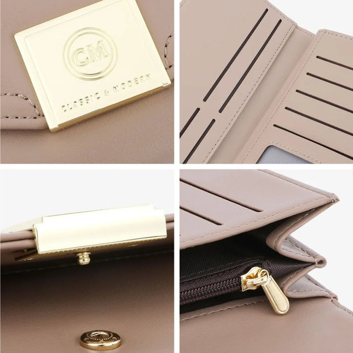 TAILIAN T5601-086 Women's PU Leather Long Wallet Tri-fold Design Multiple Card Slots Cash Storage Pouch Billfold - Khaki - 6