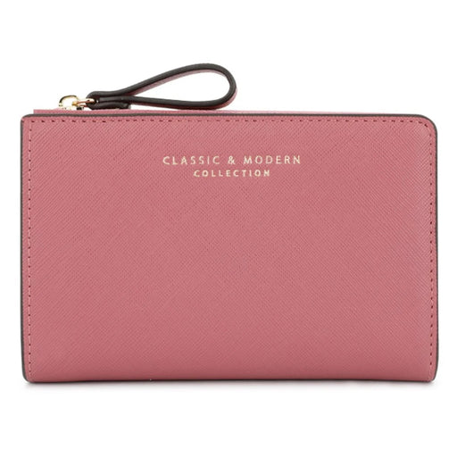 TAILIAN T2708-001 PU Leather Zipper Pocket Short Wallet Cross Texture Women Purse - Deep Pink - 1