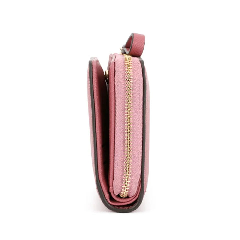 TAILIAN T2708-001 PU Leather Zipper Pocket Short Wallet Cross Texture Women Purse - Deep Pink - 5