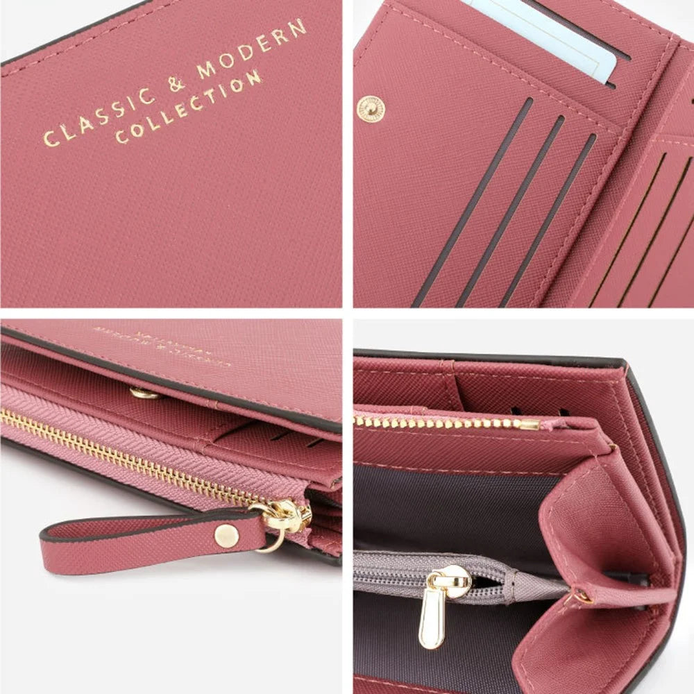 TAILIAN T2708-001 PU Leather Zipper Pocket Short Wallet Cross Texture Women Purse - Deep Pink - 6