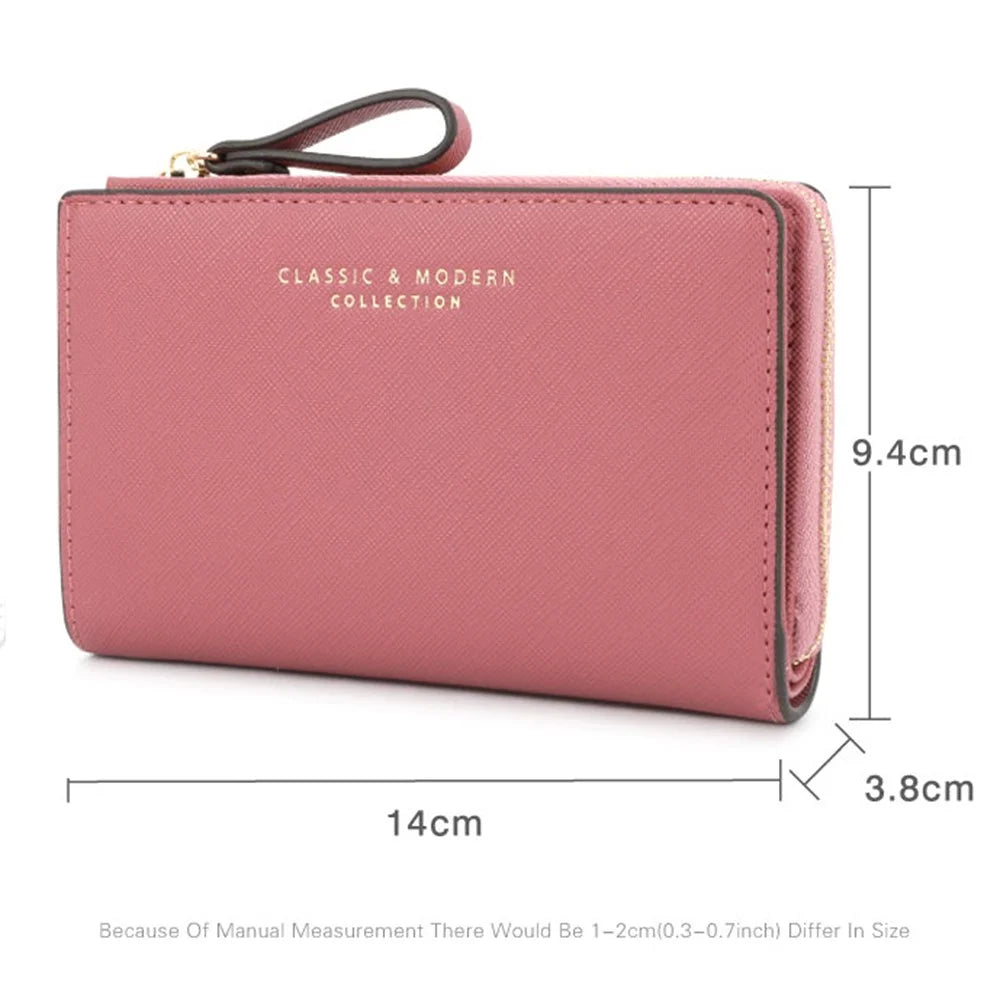 TAILIAN T2708-001 PU Leather Zipper Pocket Short Wallet Cross Texture Women Purse - Deep Pink - 7