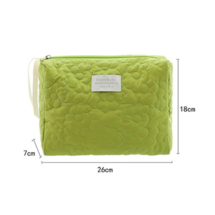 Large Makeup Pouch Soft Nylon Cosmetic Organizer Zipper Closure Toiletries Storage Bag Handbag, Size: M - Green - 3