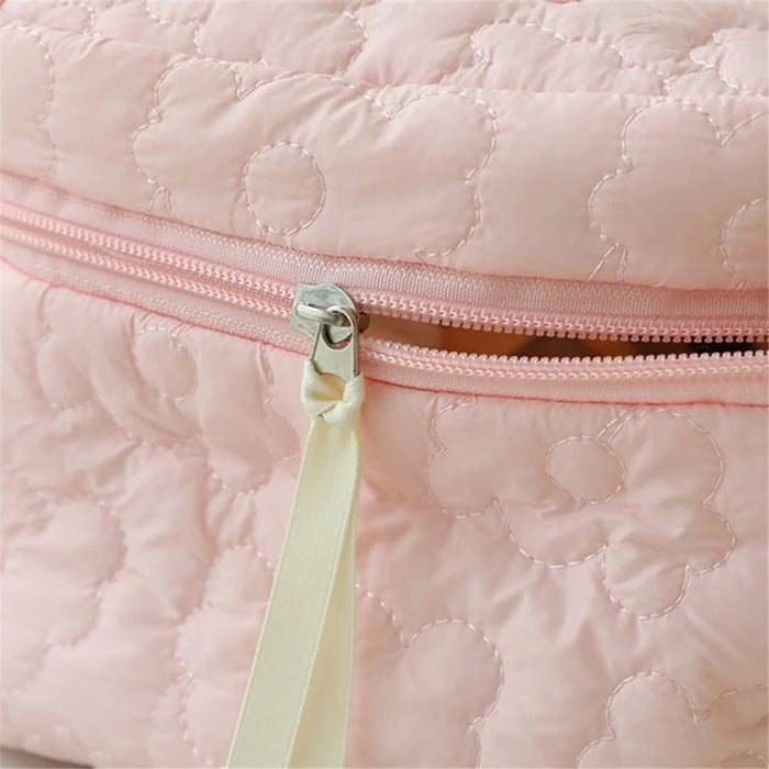 Soft Flower Design Nylon Cosmetic Organizer Zipper Design Toiletries Storage Bag Travel Home Use Makeup Pouch, Size: L - Pink - 5