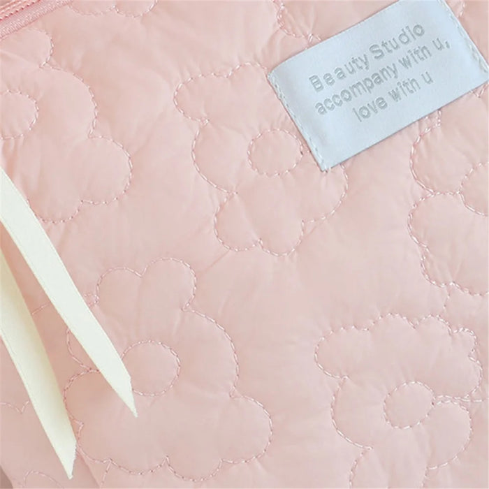 Soft Flower Design Nylon Cosmetic Organizer Zipper Design Toiletries Storage Bag Travel Home Use Makeup Pouch, Size: L - Pink - 6