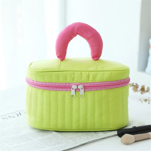 Splicing Color Cloth Cosmetic Storage Pouch Portable Makeup Organization Bag Travel Toiletry Organizer Bag - Green - 1