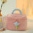 Cosmetic Storage Bag Makeup Container Organizer Corduroy Handbag, Square Shape with Handle - Pink - 2