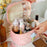 Cosmetic Storage Bag Makeup Container Organizer Corduroy Handbag, Square Shape with Handle - Pink - 4