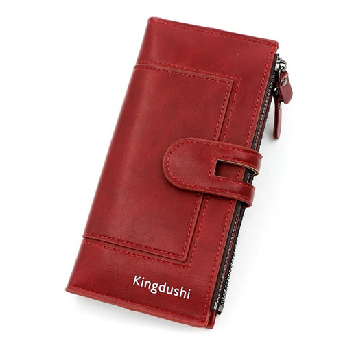 KINGDUSHI C113-2 PU Leather Long Wallet Women Clutch Cellphone Purse with Zipper Pocket - Red - 1