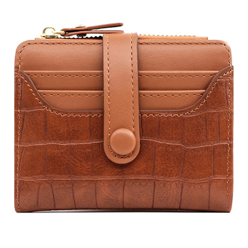 R433-15 Multiple Card Slots Women Stone Texture PU Leather Bi-fold Short Wallet Zipper Pocket Cash Storage Bag - Brown - 1