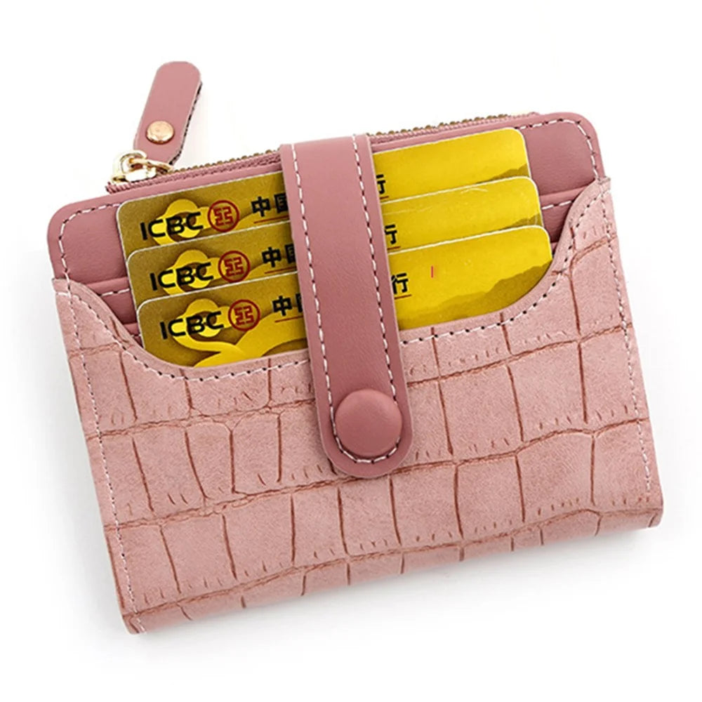 R433-15 Multiple Card Slots Women Stone Texture PU Leather Bi-fold Short Wallet Zipper Pocket Cash Storage Bag - Brown - 5