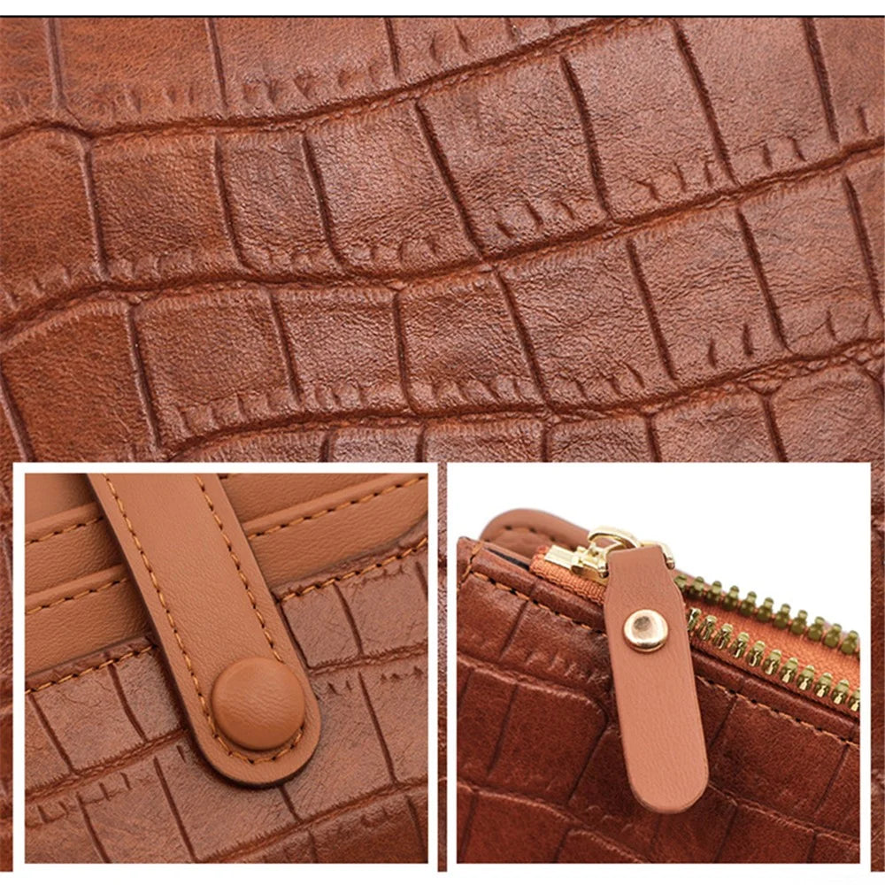 R433-15 Multiple Card Slots Women Stone Texture PU Leather Bi-fold Short Wallet Zipper Pocket Cash Storage Bag - Brown - 7