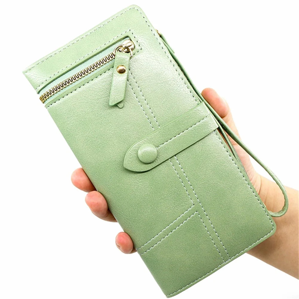 R823-3 Bi-fold Long Wallet Women Multiple Card Slots Zipper Clutch PU Leather Cellphone Purse with Wrist Strap - Black - 5