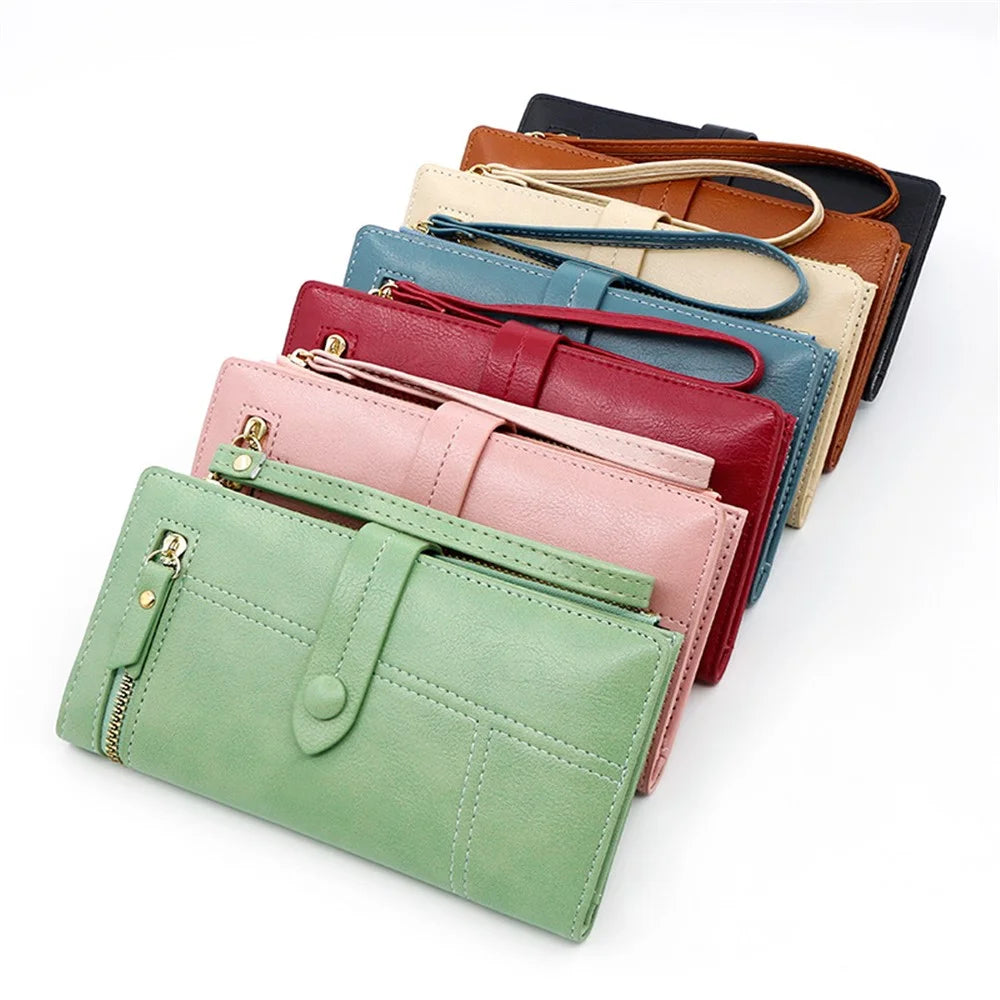 R823-3 Bi-fold Long Wallet Women Multiple Card Slots Zipper Clutch PU Leather Cellphone Purse with Wrist Strap - Black - 6