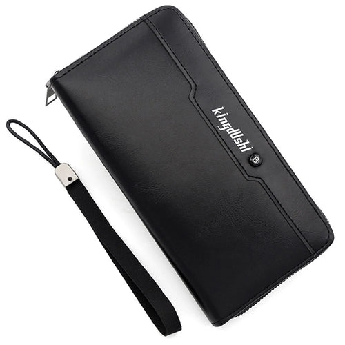 KINGDUSHI Stylish PU Leather Men Zipper Long Wallet Large Capacity Cards Cash Holder Bag - Black - 1
