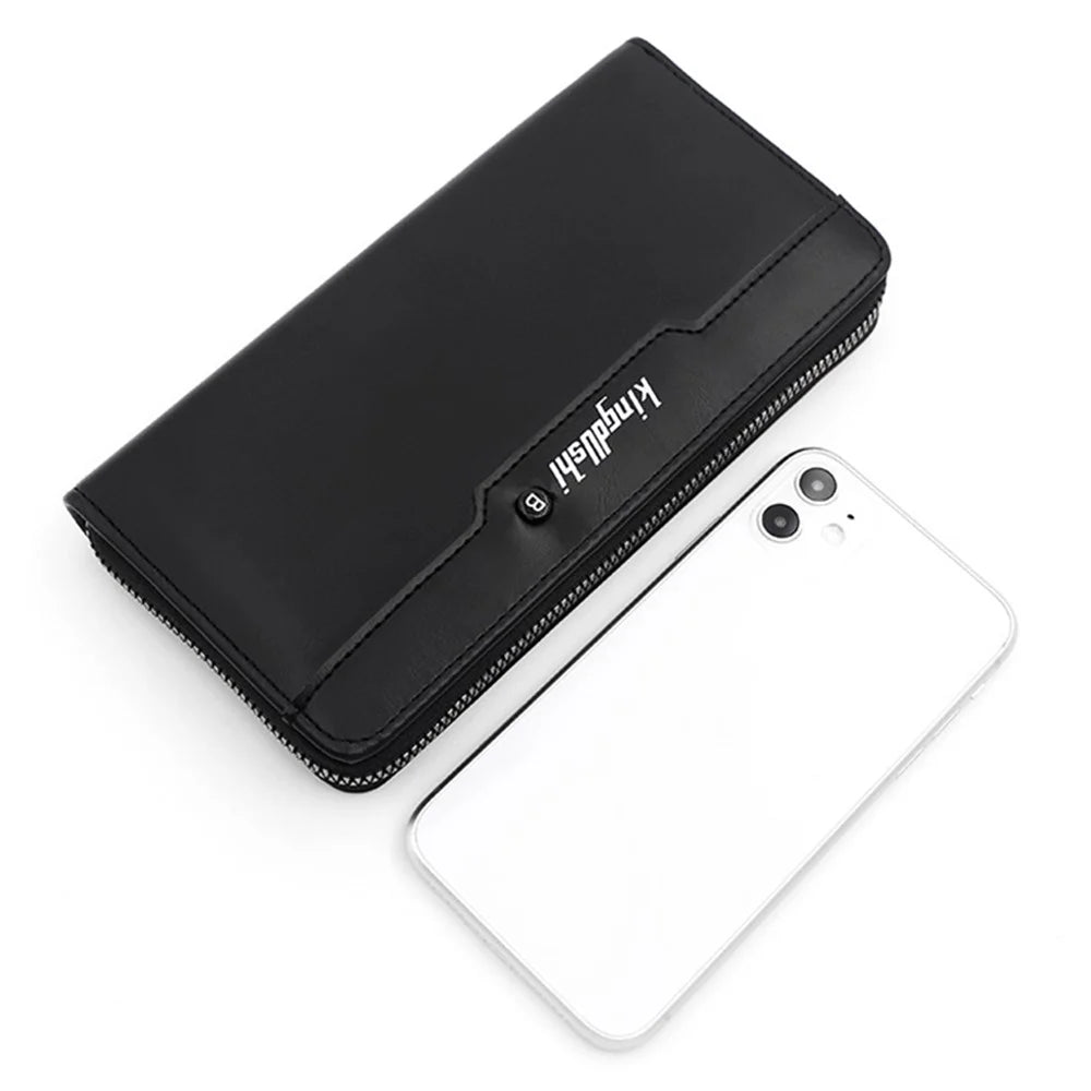 KINGDUSHI Stylish PU Leather Men Zipper Long Wallet Large Capacity Cards Cash Holder Bag - Black - 2