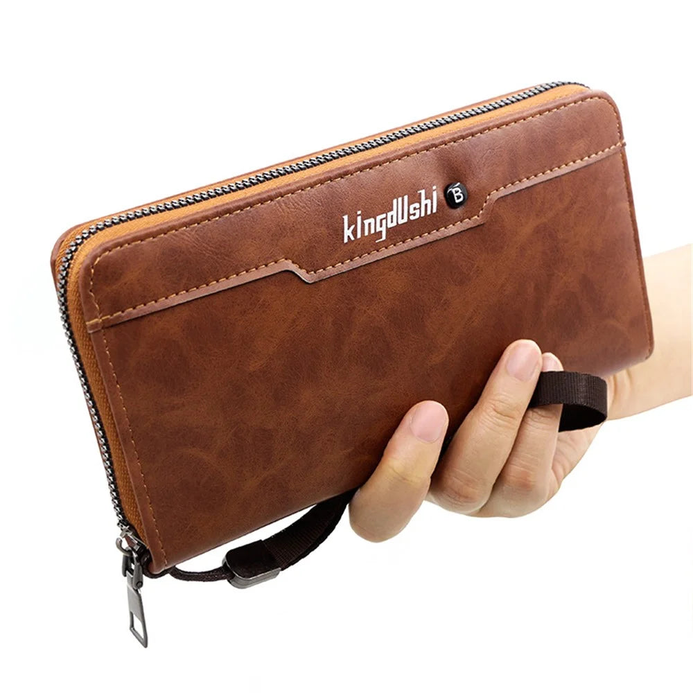 KINGDUSHI Stylish PU Leather Men Zipper Long Wallet Large Capacity Cards Cash Holder Bag - Black - 4