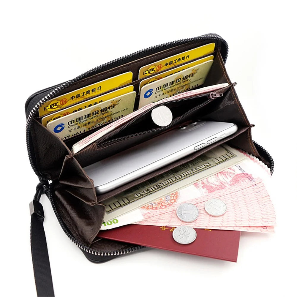 KINGDUSHI Stylish PU Leather Men Zipper Long Wallet Large Capacity Cards Cash Holder Bag - Black - 5