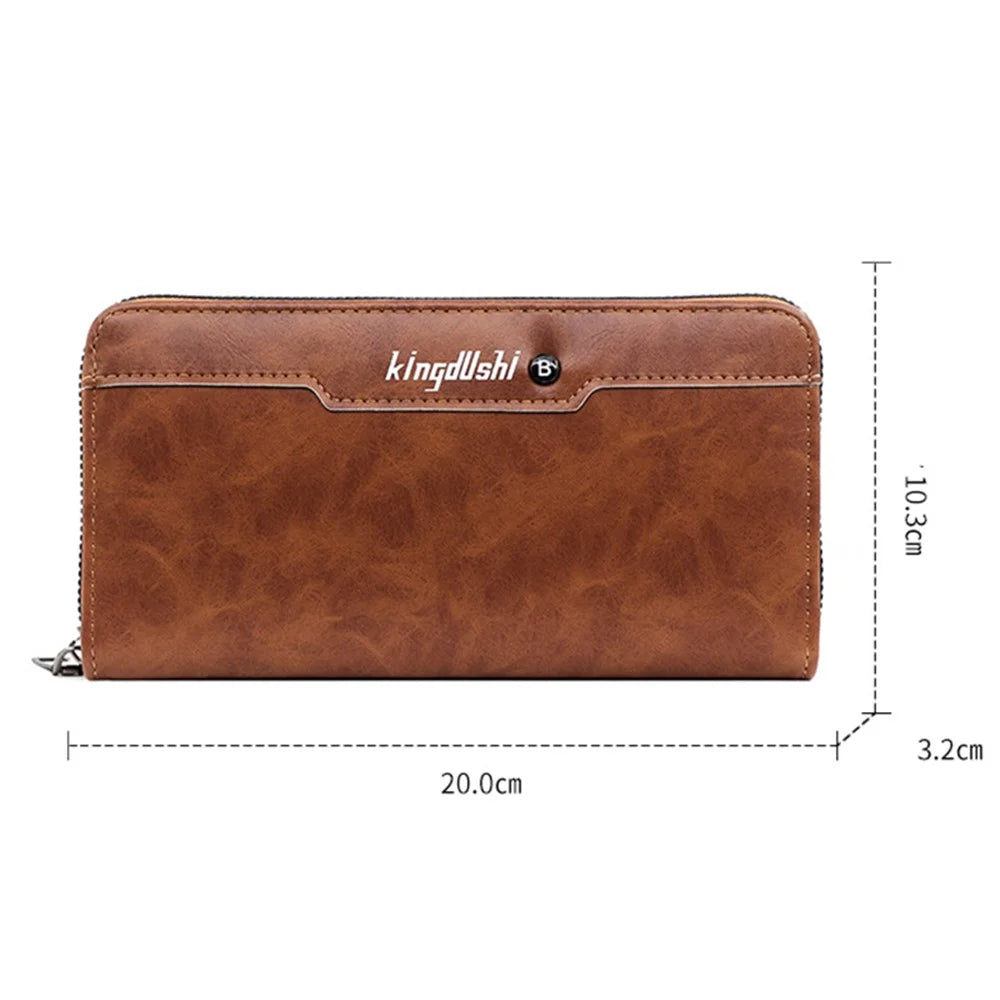 KINGDUSHI Stylish PU Leather Men Zipper Long Wallet Large Capacity Cards Cash Holder Bag - Black - 6