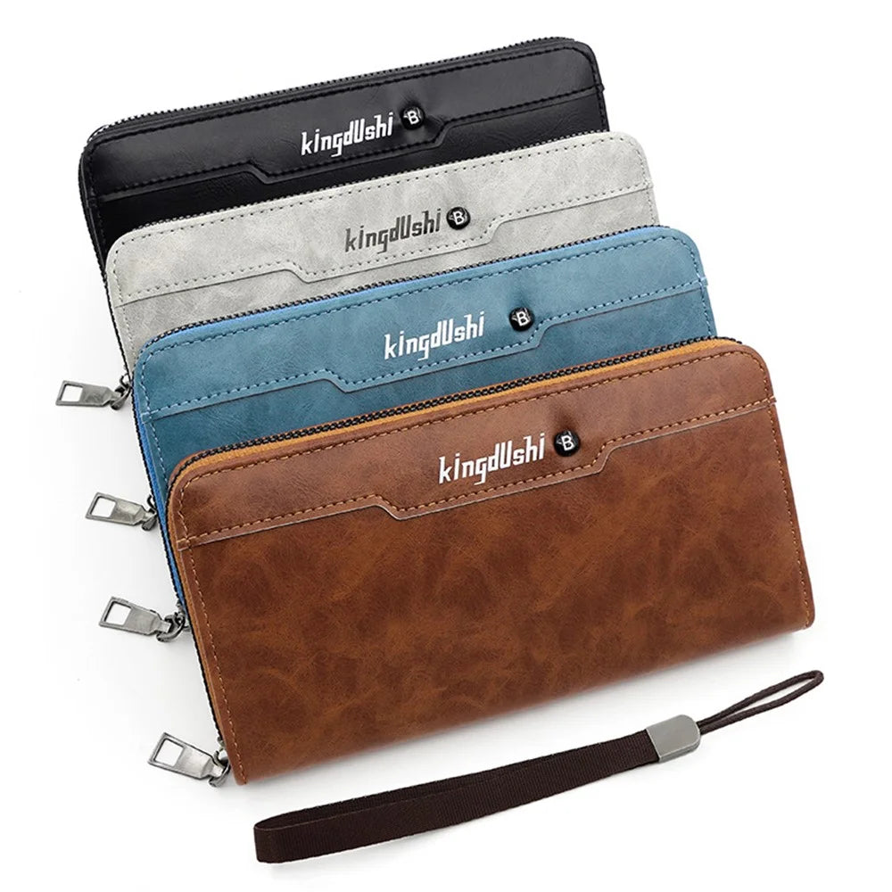 KINGDUSHI Stylish PU Leather Men Zipper Long Wallet Large Capacity Cards Cash Holder Bag - Black - 7