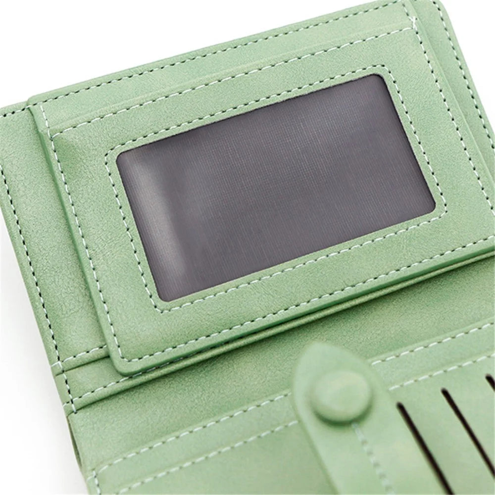 R823-1 PU Leather Zipper Pocket Short Wallet Stylish Tri-fold Women Coin Purse - Light Green - 4