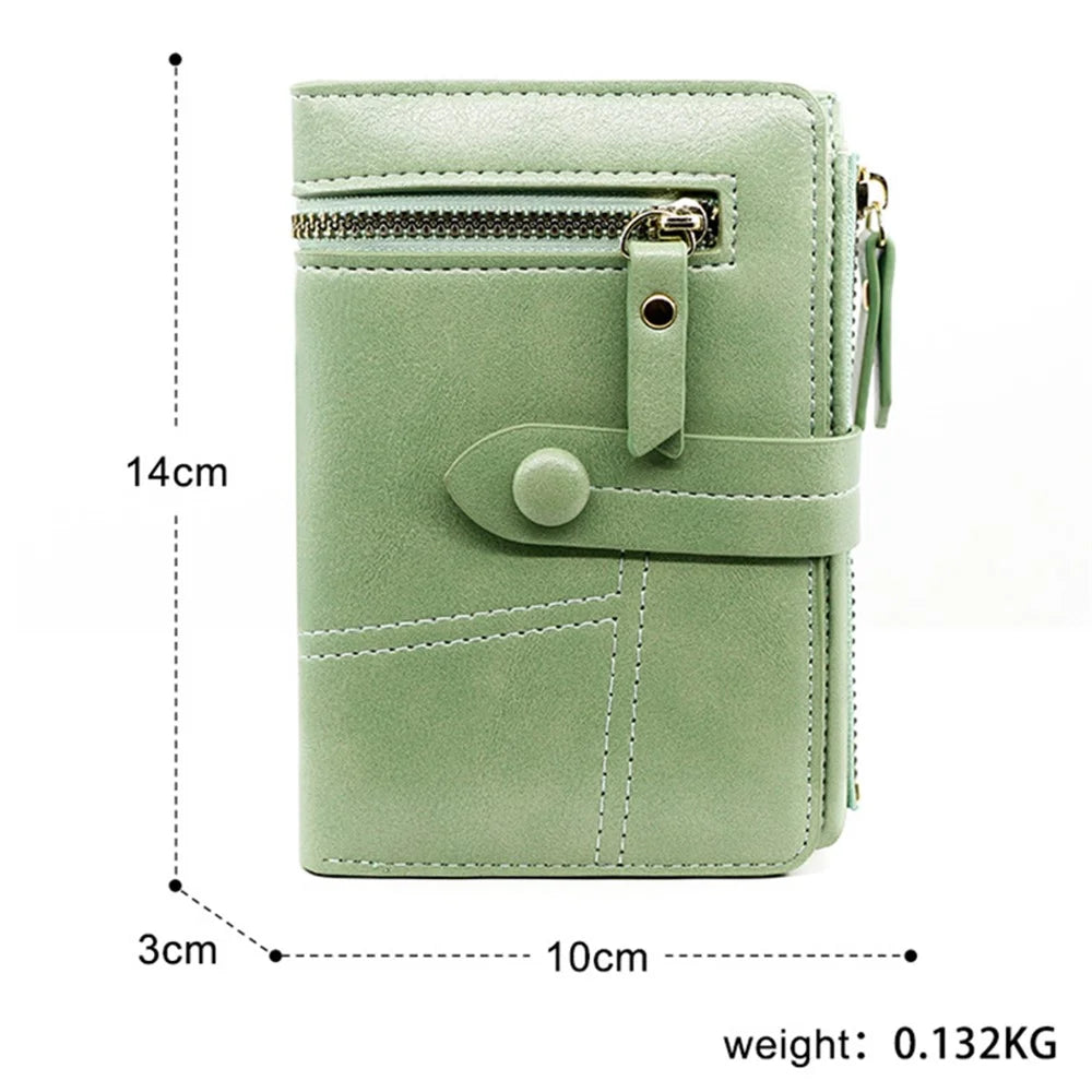 R823-1 PU Leather Zipper Pocket Short Wallet Stylish Tri-fold Women Coin Purse - Light Green - 5