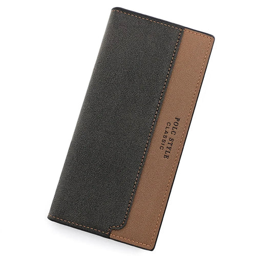 POLC 993-7 Dual Color Splicing PU Leather Men Long Wallet Tri-fold Large Capacity Wallet - Black - 1
