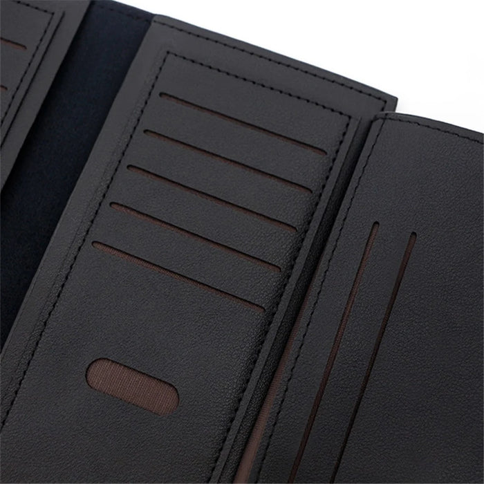 POLC 993-7 Dual Color Splicing PU Leather Men Long Wallet Tri-fold Large Capacity Wallet - Black - 2