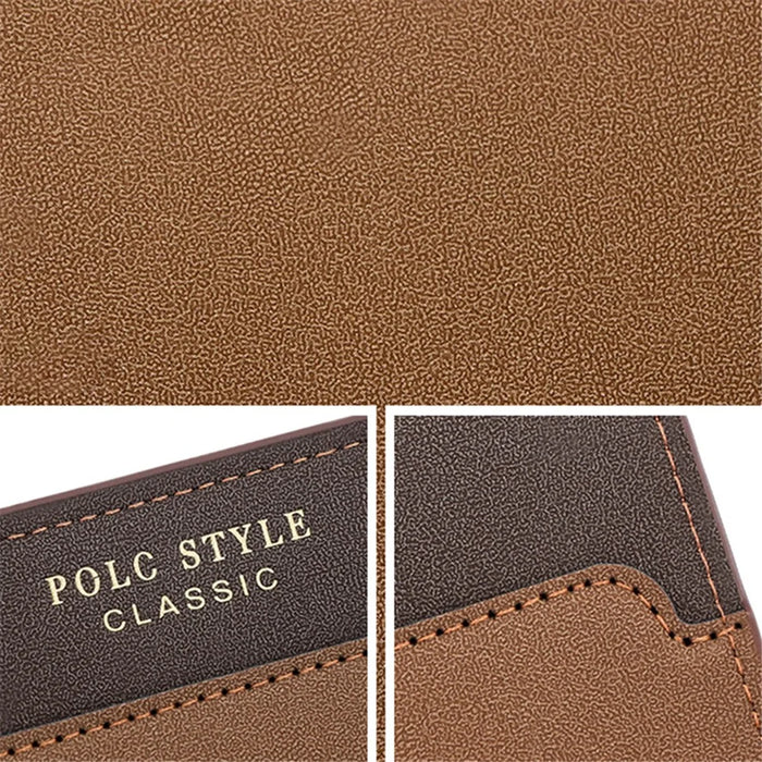 POLC 993-7 Dual Color Splicing PU Leather Men Long Wallet Tri-fold Large Capacity Wallet - Black - 5