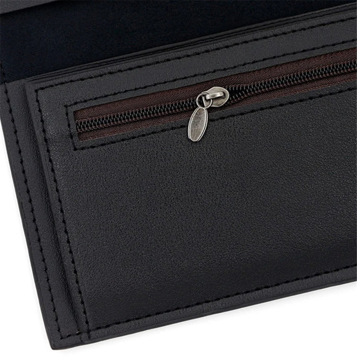 POLC 993-7 Dual Color Splicing PU Leather Men Long Wallet Tri-fold Large Capacity Wallet - Black - 6