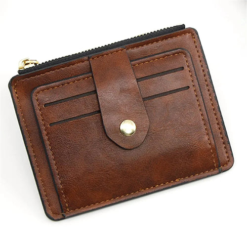K61 Ultra-thin Wallet PU Leather Travel Card Storage Holder Coin Pouch Bag Billfold for Women Men - Brown - 1
