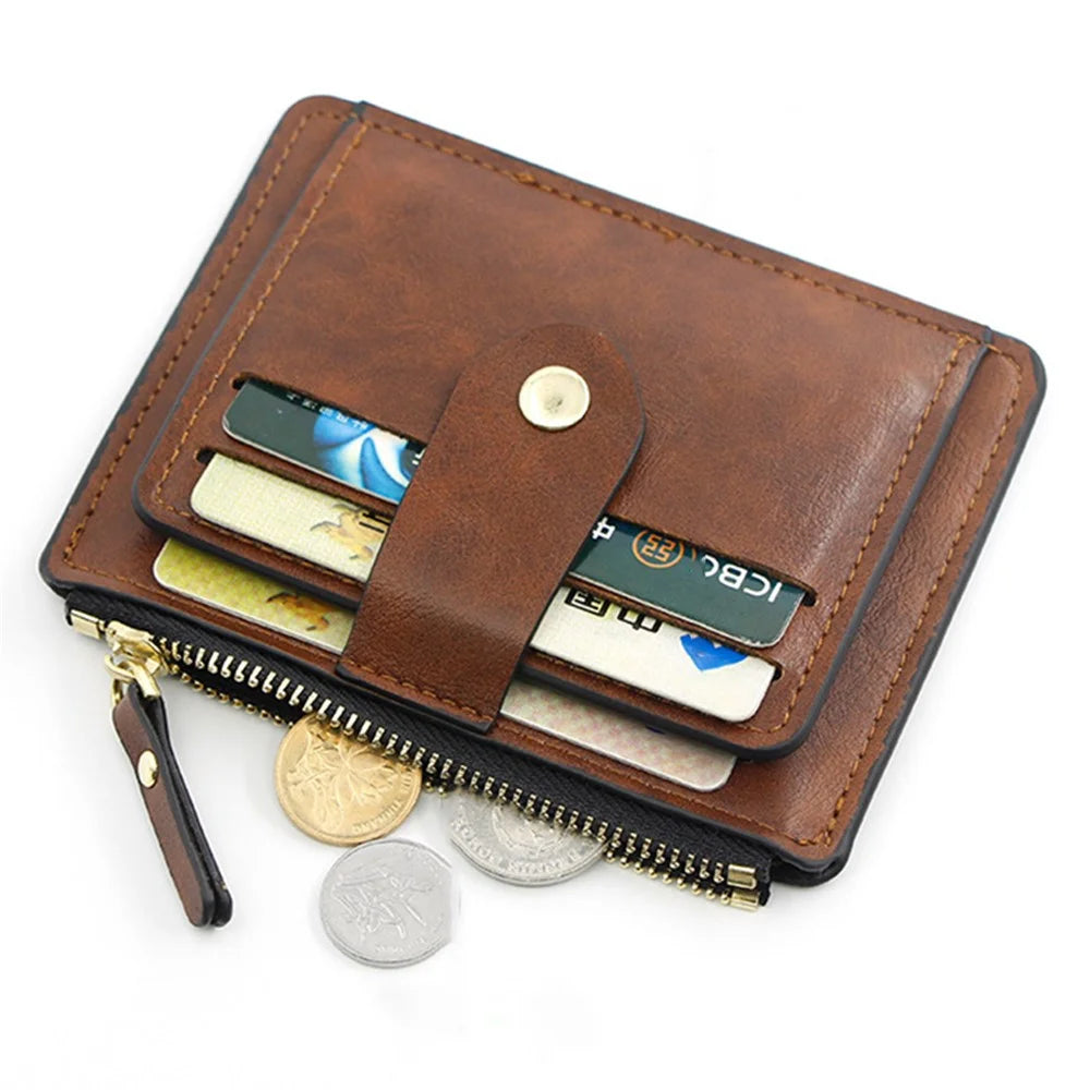 K61 Ultra-thin Wallet PU Leather Travel Card Storage Holder Coin Pouch Bag Billfold for Women Men - Brown - 4