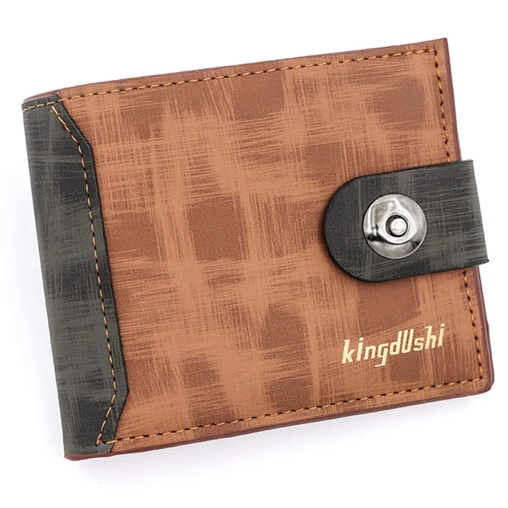 KINGDUSHI Stylish PU Leather Men Bi-fold Short Wallet Coins Card Cash Carrying Bag - Light Coffee - 1