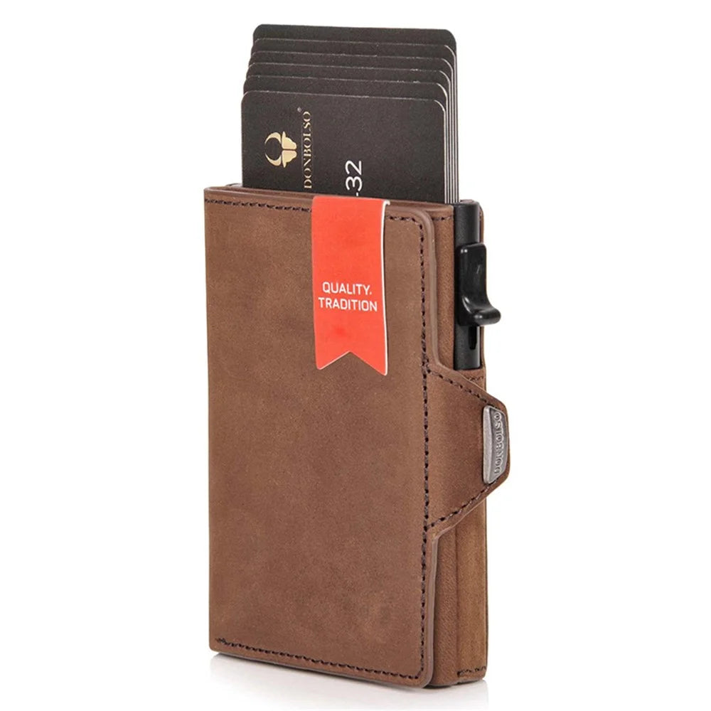 Genuine Cowhide Leather RFID Blocking Card Case Wallet Billfold Credit Card ID Card Holder Holding Up to 6 Cards - Light Brown - 1