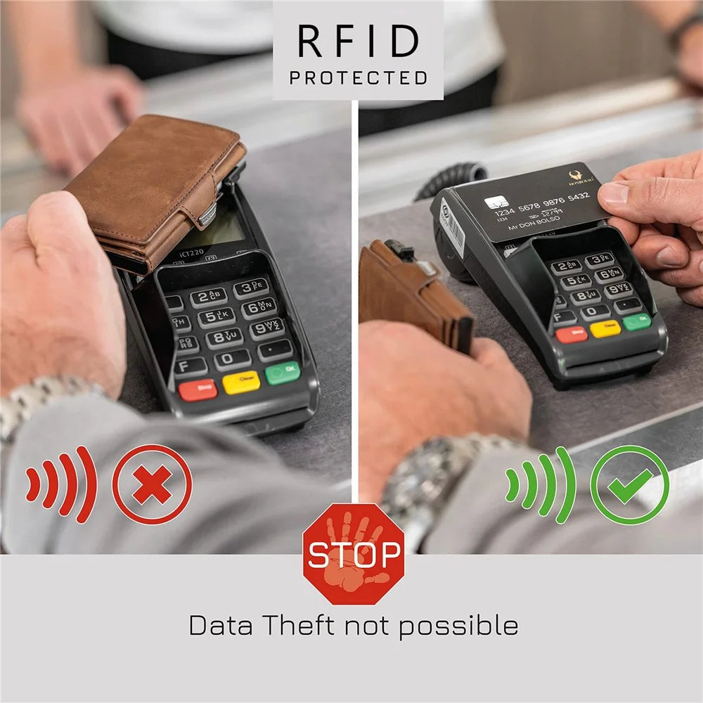 Genuine Cowhide Leather RFID Blocking Card Case Wallet Billfold Credit Card ID Card Holder Holding Up to 6 Cards - Light Brown - 2