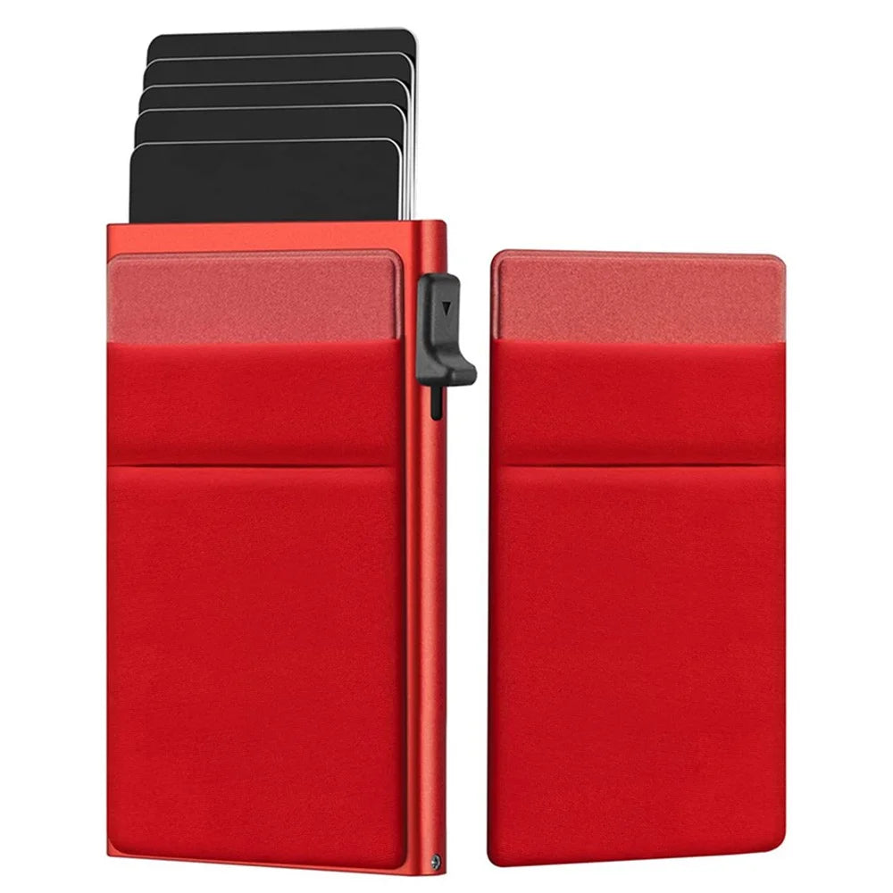 Aluminum Alloy+Plastic Card Pouch RFID Blocking Credit Card ID Card Holder Case Easy Pop-Up Slim Bag - Red - 1