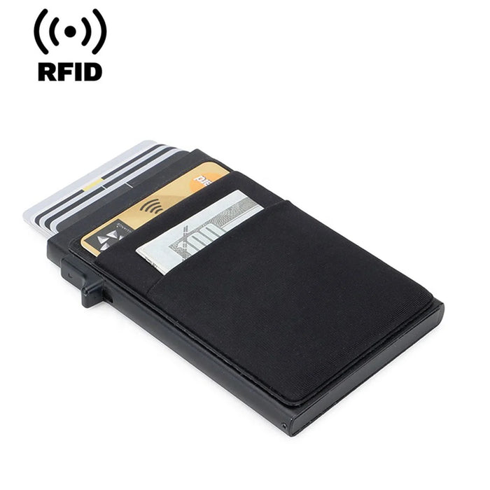 Aluminum Alloy+Plastic Card Pouch RFID Blocking Credit Card ID Card Holder Case Easy Pop-Up Slim Bag - Red - 4