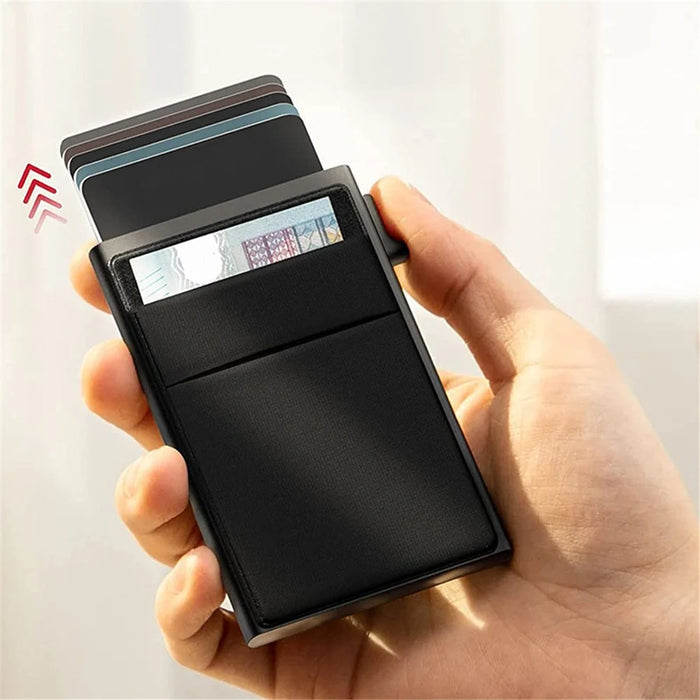 Aluminum Alloy+Plastic Card Pouch RFID Blocking Credit Card ID Card Holder Case Easy Pop-Up Slim Bag - Red - 5