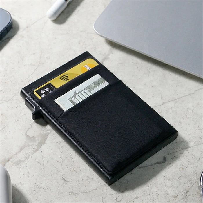 Aluminum Alloy+Plastic Card Pouch RFID Blocking Credit Card ID Card Holder Case Easy Pop-Up Slim Bag - Red - 6