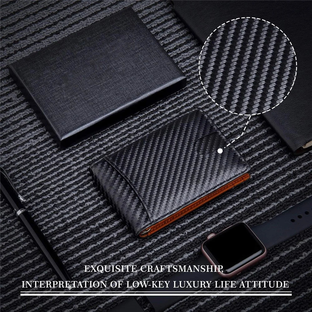 RFID Blocking Microfiber Leather Card Holder Cash Clip Design Men Card Bag Wallet - Plain Texture / Blue - 4