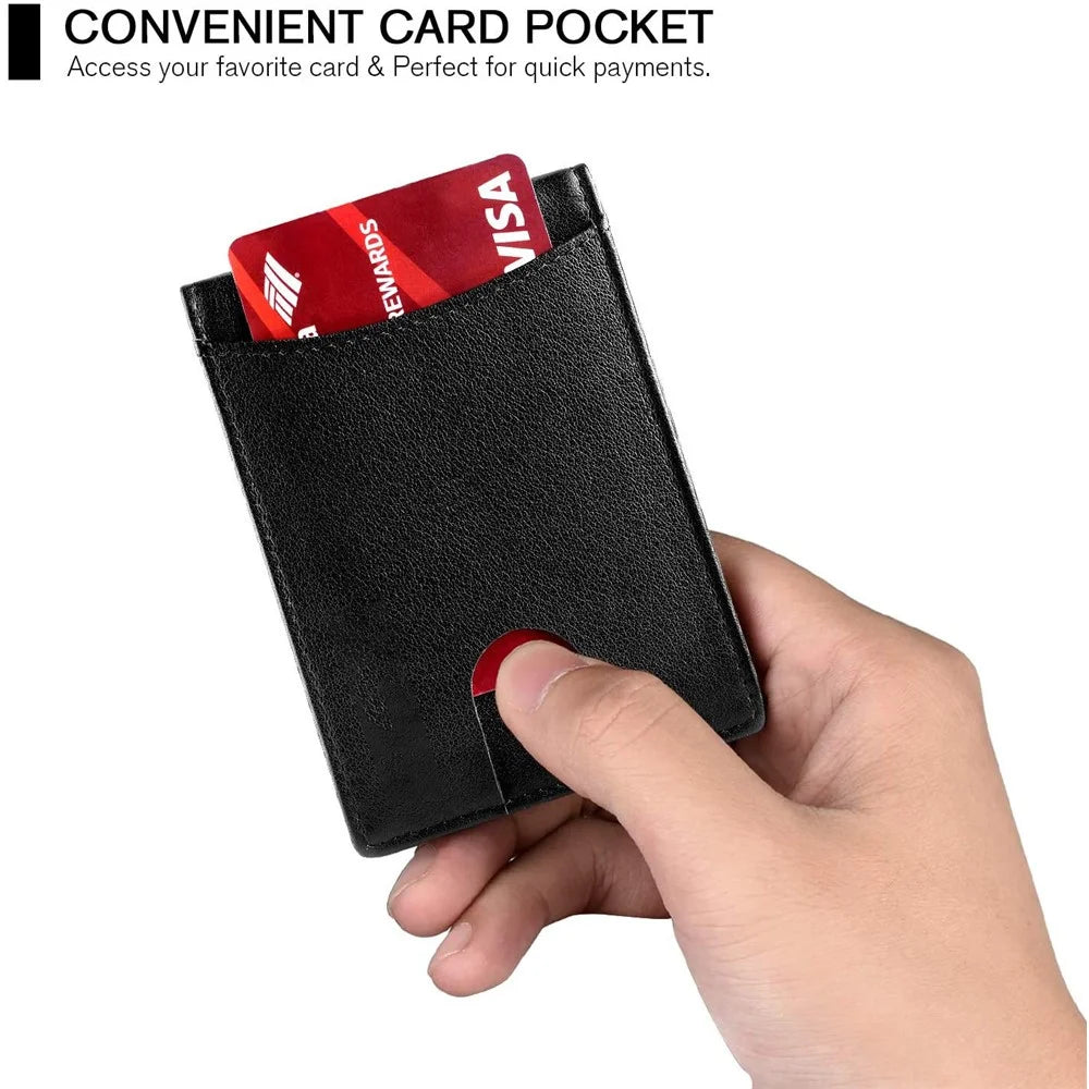 RFID Blocking Microfiber Leather Card Holder Cash Clip Design Men Card Bag Wallet - Plain Texture / Blue - 5