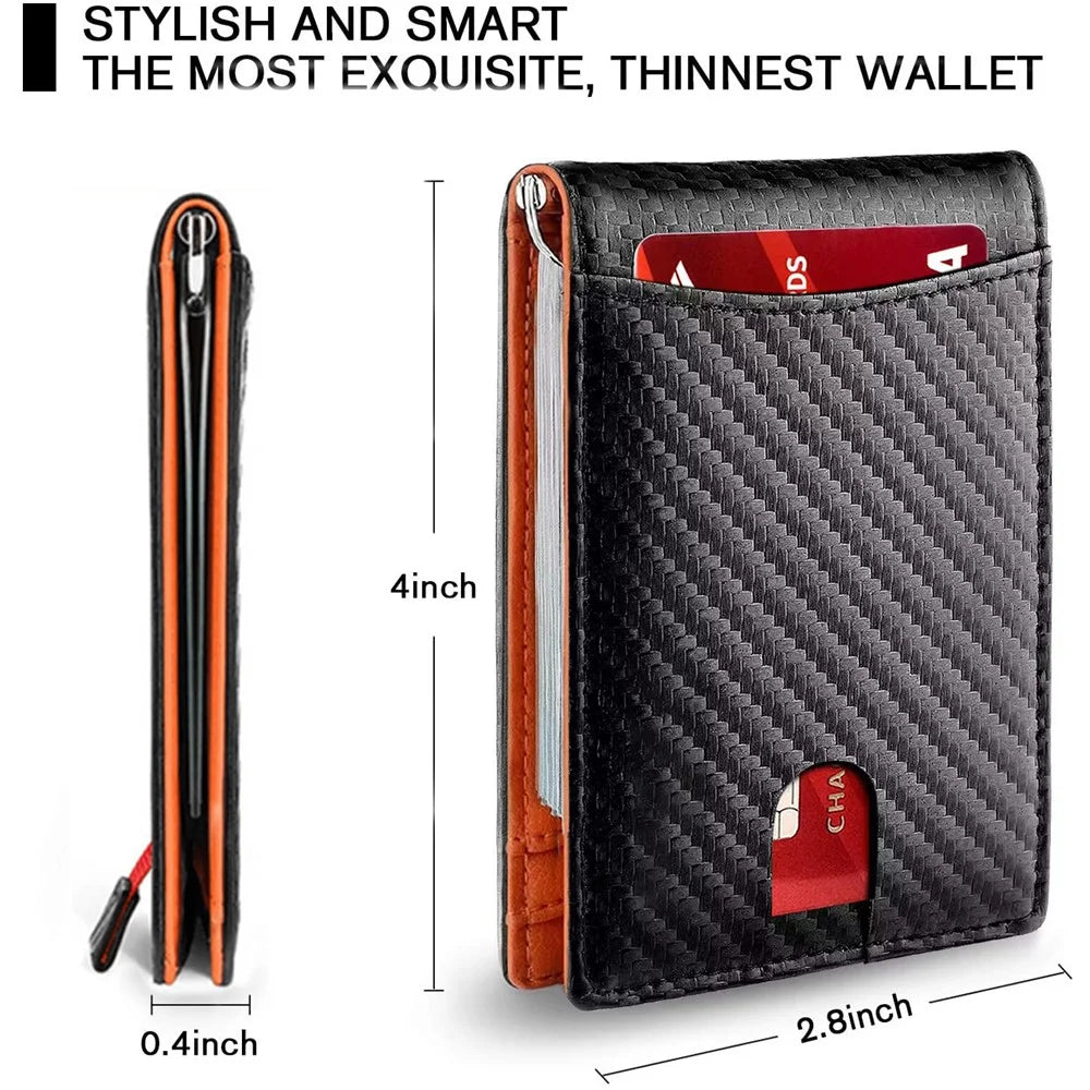RFID Blocking Microfiber Leather Card Holder Cash Clip Design Men Card Bag Wallet - Plain Texture / Blue - 7