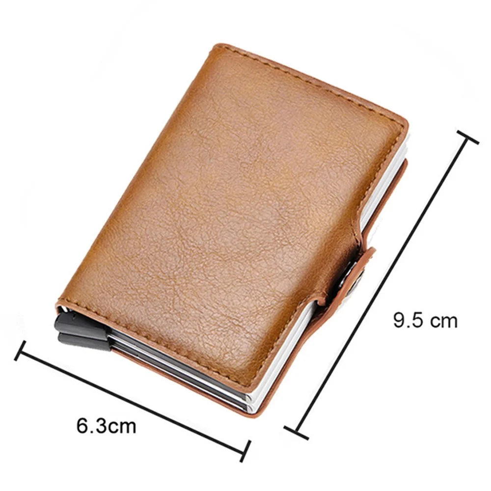 Credit Card Holder RFID Blocking PU Leather + Aluminum Alloy Pop Out Double Layer Card Case - Brown - 6