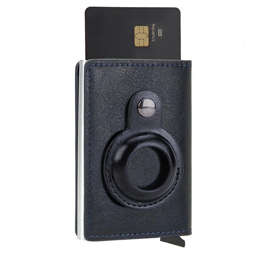 For AirTag Storage Bag RFID Blocking Microfiber Leather Card Holder Men Cash Card Carrying Bag - Blue - 1