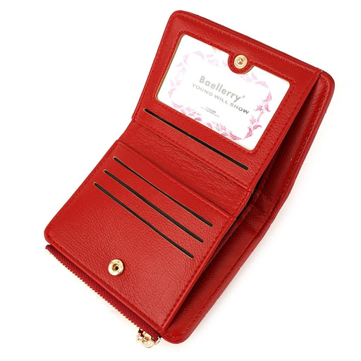 BAELLERRY N2390 Women Zipper Coin Purse Stitching Rhombus PU Leather Bi-fold Short Wallet - Red - 2