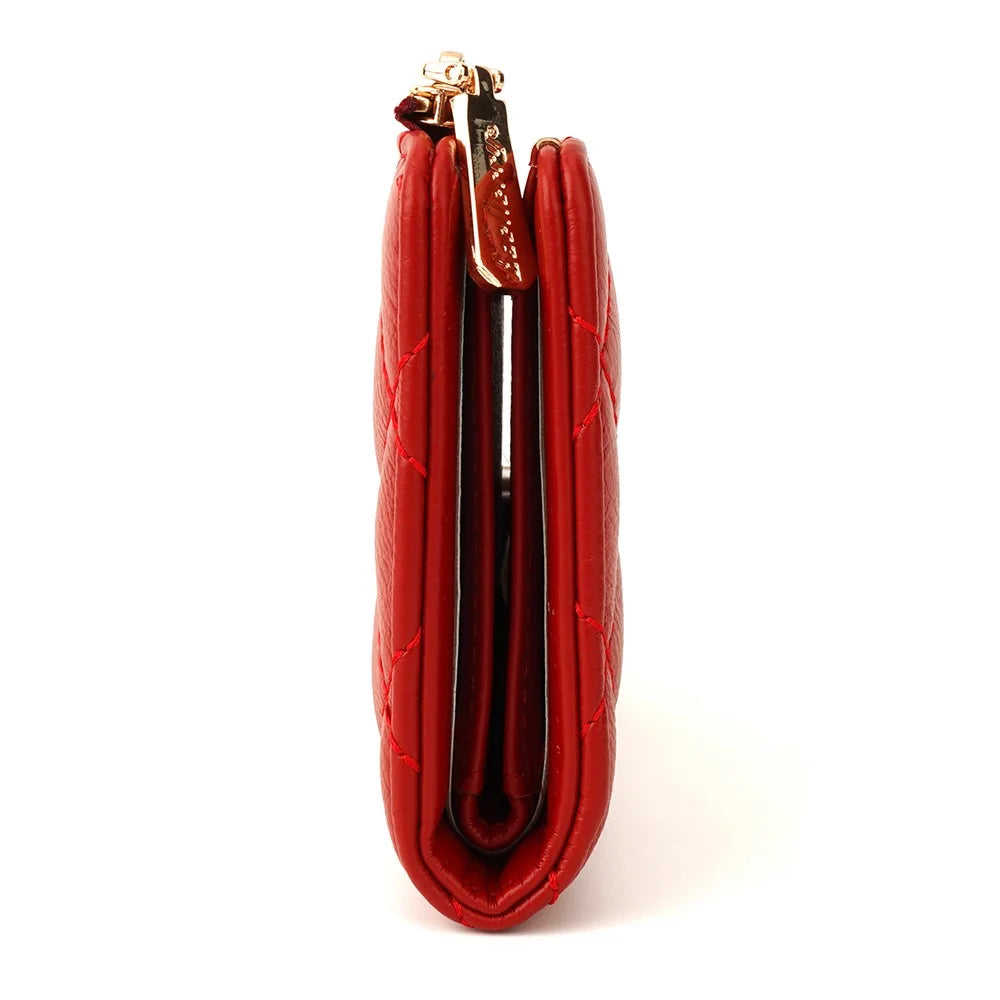 BAELLERRY N2390 Women Zipper Coin Purse Stitching Rhombus PU Leather Bi-fold Short Wallet - Red - 3